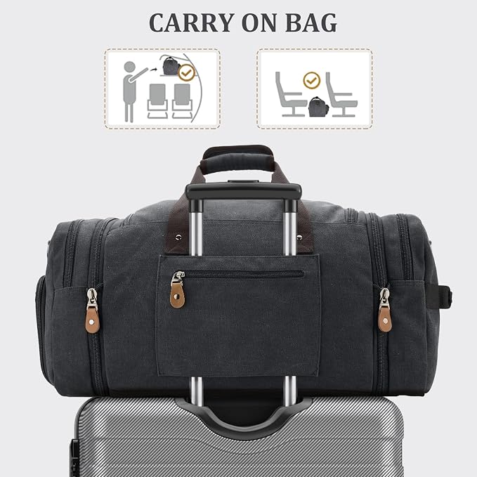 Gonex Canvas Duffle Bag, Expandable 60L Travel Overnight Weekender Bag | for Men, with Shoe Compartment, Multiple Pockets, Tear-Resistant, Durable Zippers, Detachable Strap, Dark Gray - Image 7