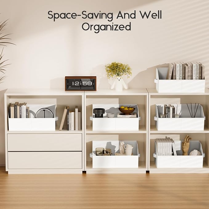 Large Closet Organizers and Storage Bins - 8 Pack Trapezoid Storage Baskets for Shelves, Foldable Fabric Baskets with Handles Ideal for Closet, Basket, Wardrobe and Shelf Storage, White - Image 7