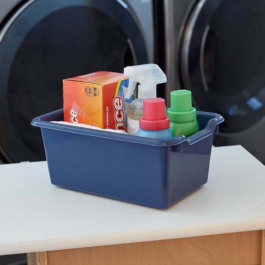 ECR4Kids Scoop Front Storage Bins, Multipurpose Organization, Navy, 25-Piece | Durable plastic, GREENGUARD Gold Certified, 1.2 gallon capacity, lightweight & nestable, built-in handle, classroom/home use - Image 10
