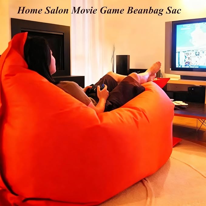SXBCyan Waterproof Bean Bag Cover for Adults (No Filler) Soft Sofa Bed Oxford Lounge Chair Giant Beanbag Floor Seating Outdoor Stripes Pouf Couch for Poolside Beach Garden(Orange) - Image 8