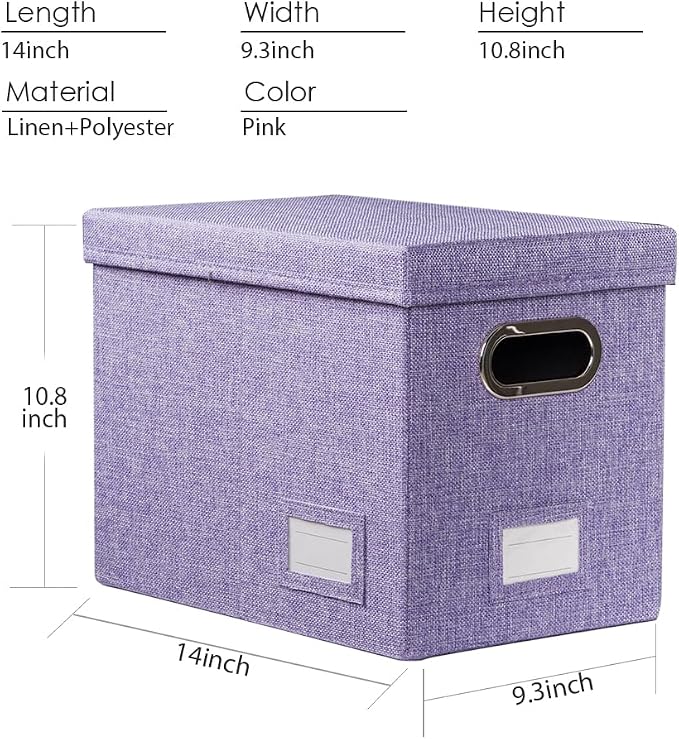 File Organizer Box - Set of 1 Collapsible Decorative Linen Filing Storage Hanging File Folders with Lids Office Cabinet Letter Size Purple (14x9.3x10.8 inch) - Image 7