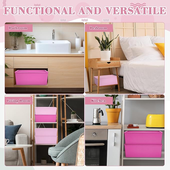 4 Pcs Storage Bins with Lids, Dark Pink, Light Pink, Large | Plastic Stackable Organizing Containers, Heavy Duty Storage Boxes for Classroom Room Shelves, Christmas Ornaments Baskets - Image 6