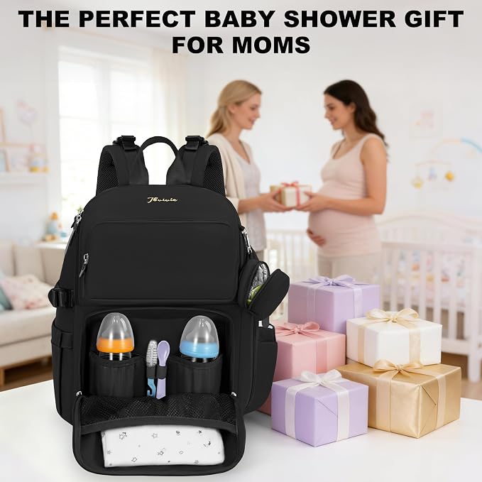 IBVIVIC Diaper Bag Backpack with Portable Changing Pad, Black | Multifunctional Baby Bag for Mom Dad, Large Capacity, Stroller Straps, Insulated Bottle Pockets & Pacifier Case - Image 9