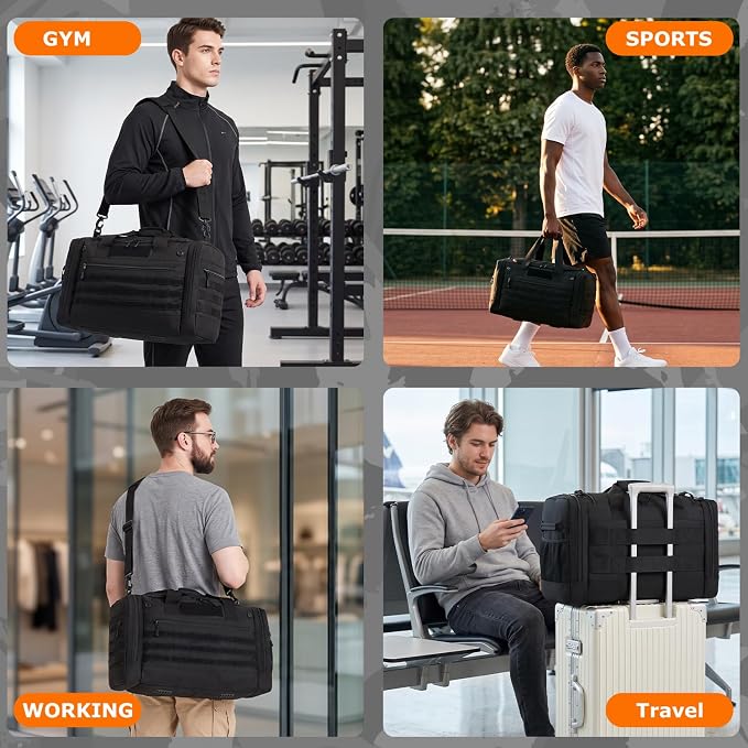 45L Large Duffle Bag for Men & Women - Military Tactical Gym Bag for Travel | Weekender Large Sports Bag with Dividers for Hockey Football Baseball Soccer Basketball & Team Training, Black - Image 7