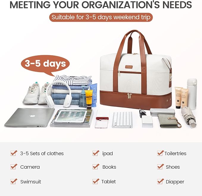 LOVEVOOK Weekender Bag for Women, Large Duffle Bag for Travel with 2 Packing Cubes, Carry on Overnight Bag with Shoe Compartment, Mom Hospital Bags for Labor and Delivery - Image 10