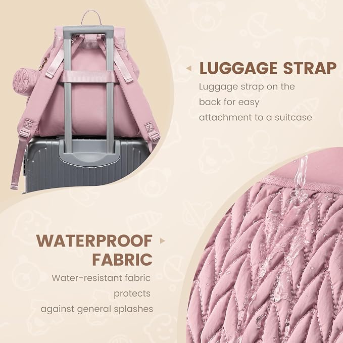 LOVEVOOK Diaper Bag Backpack, Small Baby Bag, Cute Baby Diaper Bag, Stylish Water-Resistant Travel Baby Bag for Mom, Baby Backpack with Changing Pad, Stroller Straps-Pink - Image 7