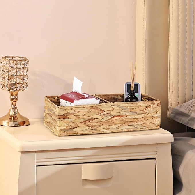 2 Section Wicker Storage Basket, Set of 2 Hand-woven Water Hyacinth Storage Baskets, Toilet Tank Basket, Small Wicker Baskets, Woven baskets, Baskets for Organizing Storage Shelves, 2-Pack - Image 8