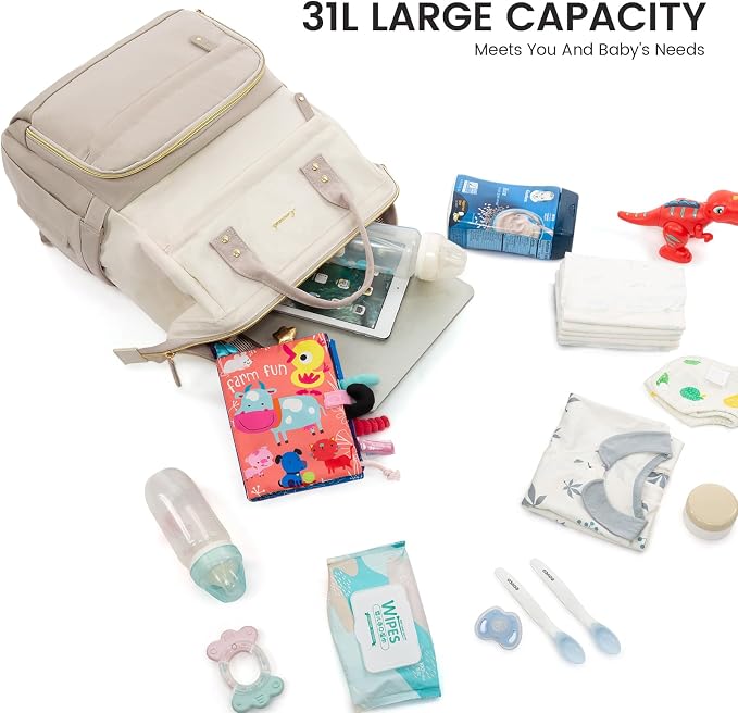 LOVEVOOK Diaper Bag Backpack, Baby Bag with Changing Station, Large Diaper Backpack for Moms Dads, Waterproof Leather Accents Baby Boy and Girl Bag for Travel Baby Essentials - Image 8