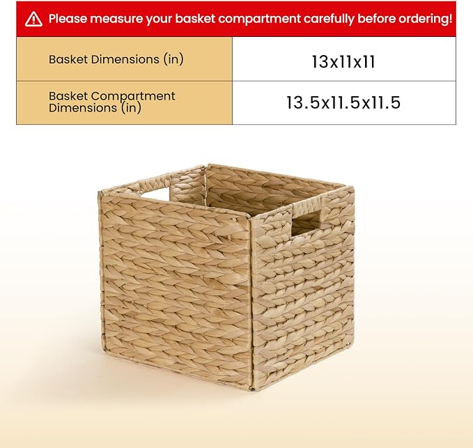 Rectangular Storage Baskets 13x11in, 4 Pack Water Hyacinth Wicker Bins with Handles, Foldable Natural Organizer for Shelves Kitchen Closet, Handwoven Storage Cubes - Image 8