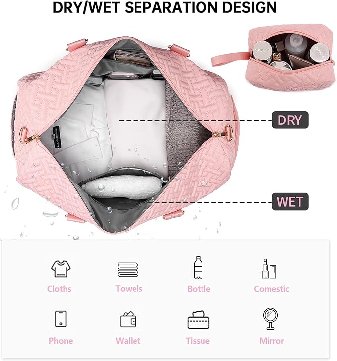 Duffle Bag for Travel, Weekender Bag with Shoe Compartment, Carry On Overnight Bag for Women with Toiletry Bag, Gym Bag with Wet Pocket, Hospital Bags for Labor and Delivery Beige - Image 5