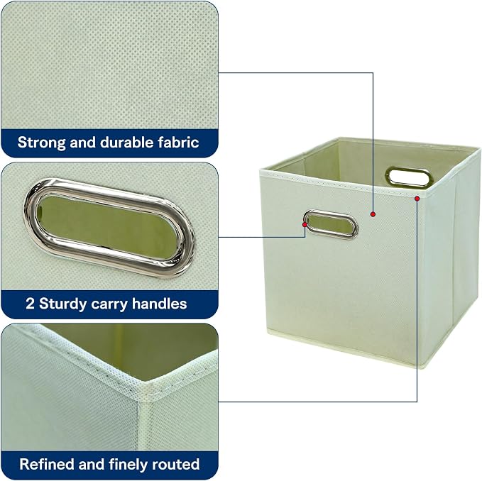 STOREONE Fabric Storage Bins Cubes Baskets Containers-(11X11X11) with Dual Handles Cube Storage Organizer Bins for Shelf Closet, Bedroom Organizers, Foldable Set of 6 (Creamy- White ) - Image 7