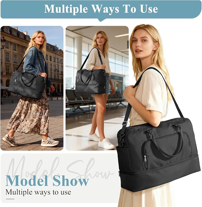 Travel Duffle Bag with Shoe Compartment,Weekender Bags for Women | Carry on Overnight Bag with Toiletry Bag,Gym Duffel Bag with Wet Pocket - Image 9