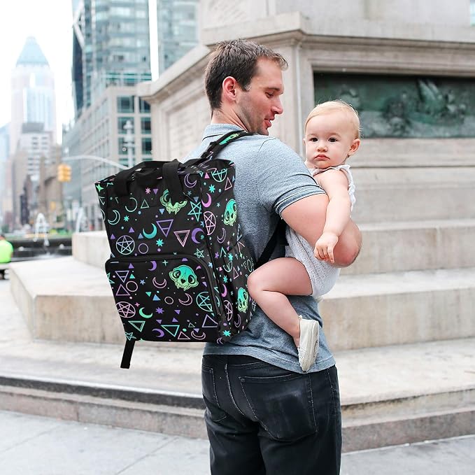 MNSRUU Diaper Bag Magic Skulls Diaper Bag Backpack Multifunction Travel Diaper Bag Tote Large Capacity Diaper Changing Backpacks for Moms Dads - Image 7