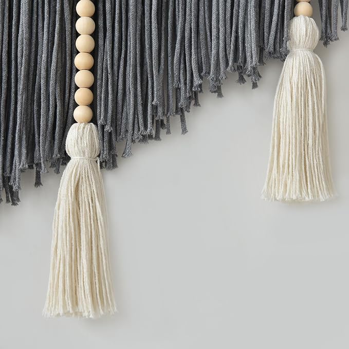Jakalin Macrame Wall Hanging Grey Woven Yarn Large Boho Wall Art 57" x 43" | Handwoven Cotton, Fiber Wall Art, Grey Dip dye Design, Home Decor Boho, Macrame Yarn, Living Room, Bedroom Wall Decor - Image 7
