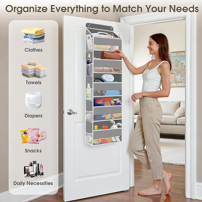 1Pack Over The Door Organizer Large Capacity Hanging Storage Room Organizer | 40 lb Capacity, Ultra-Sturdy, Foldable, Mesh Design with Clear Window, Space-Saving Organizer for Pantry, Nursery & Closet - Image 6