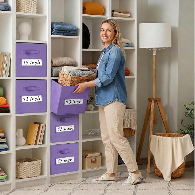 Storage Bins,13" Cube Storage Bin with Labels,10pcs,Purple | Fabric Storage Cubes for Shelves,13 Inch storage cube bins with 10 Labels Window Cards & a Pen. - Image 7