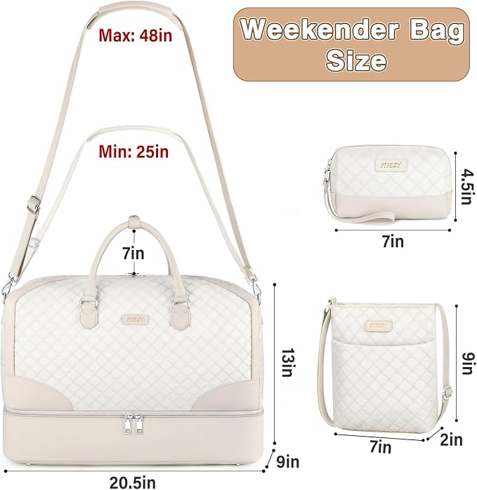 ITIEZY Weekender Bag for Women 21.5" Travel Duffel Large Carry On Bag 3PCS | Nylon Duffel Bag with Waterproof Shoe Compartment, Crossbody Bag and Toiletry Bag, Travel Weekend Hospital Overnight Gym Bag - Image 9