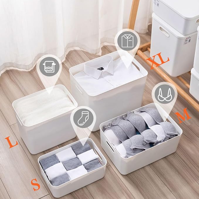4 pack large plastic White storage bins with Lids, Toy Box Chest with Handle,Organizer Containers Baskets for Baby,Nursery,Shelves,Playroom, Bedroom,Office,Closet,home (White, 4XL) - Image 6