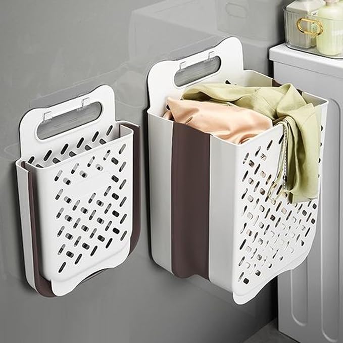 Plastic Collapsible Hanging Laundry Baskets with Carry Handle, Space-Saving Wall Hanging Laundry Basket Durable Tall Folding Plastic Laundry Hamper Waterproof Dirty Clothes Organizer XL+L - Image 9