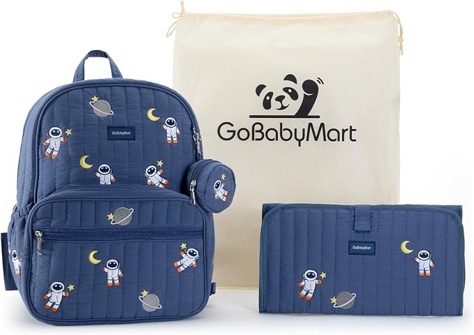 Large Diaper Bag Backpack with Changing Pad, Insulated Bottle Pockets, Travel & Hospital Bag for Mom & Dad (Large - Navy Astronauts) - Image 9