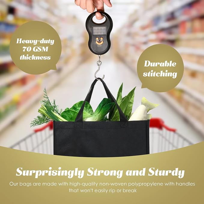 Reginary 100 PCS Non Woven Tote Bags Bulk,Black | Reusable Shopping Bags with Handles, Stores, Groceries Markets, Events Gift, Party Supplies - Image 7