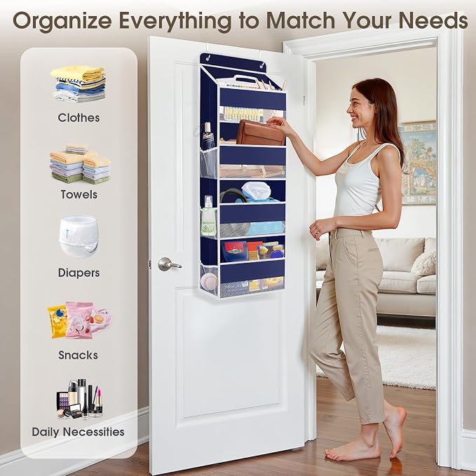 2 Pcs Over The Door Organizer Large Capacity Hanging Storage Room Organizer | 40 lb Capacity, Ultra-Sturdy, Foldable, Mesh Design with Clear Window, Space-Saving Organizer for Pantry, Nursery & Closet - Image 6