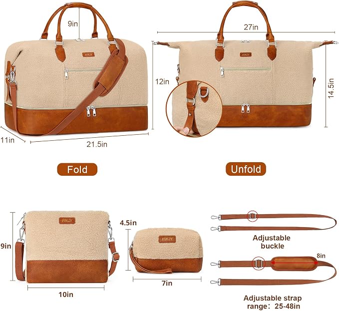 ITIEZY Weekender Bag for Women 21.5" Travel Duffel Large Carry On Bag 3PCS | Nylon Duffel Bag with Waterproof Shoe Compartment, Crossbody Bag and Toiletry Bag, Travel Weekend Hospital Overnight Gym Bag - Image 7