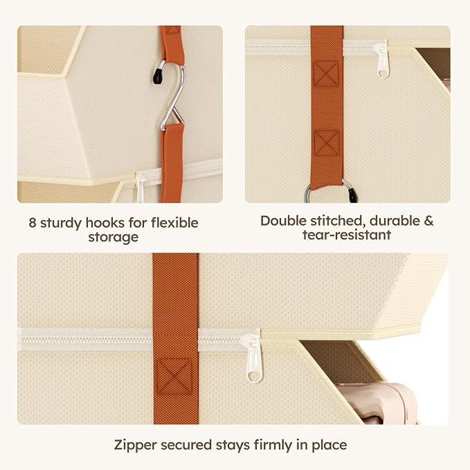 Hanging Closet Organizer 4 Tier - Clothes Hanging Shelves, Space-Saving Closet System, Fabric Storage Bins Bedroom Organization, Collapsible Baskets for Home, Dorm, Rv, Beige - Image 8