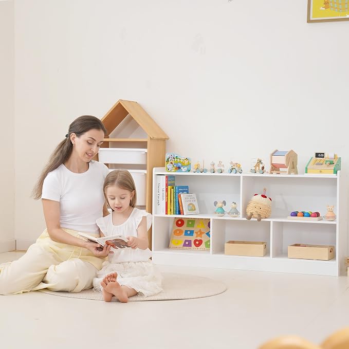 White Montessori Toy Shelf for Kids, 5-Section Storage Organizer | Open Shelving with Customizable 5-Section Layout for Kids Room, Playroom, Classroom, Books, and Toys - Image 7