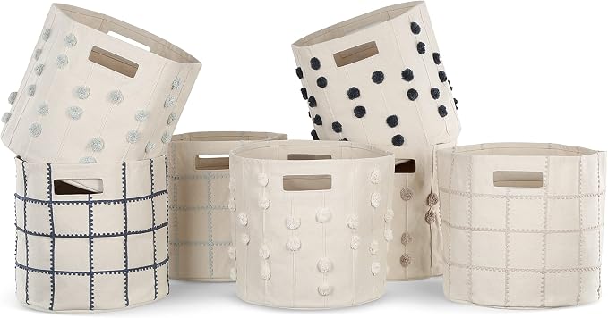Storage Bins for Kids Nursery Bin Organizer (13"x12") Laundry Basket for Closet, Decorative Floor Storage Basket Canvas Fabric Storage Basket (Pompom - Ivory) - Image 7