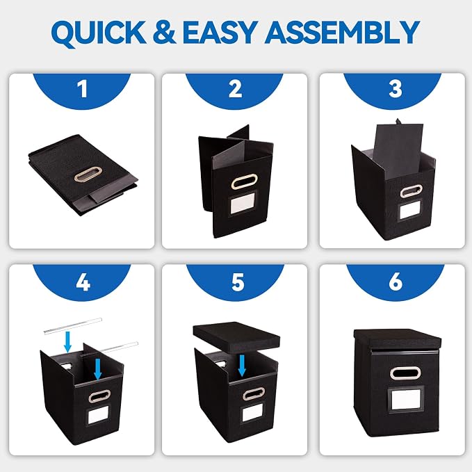 4 Pack Hanging File Folders Organizer with Lid, Letter Size Fabric File Storage Box Collapsible, Portable Office Document Holder with Metal Handle, Smooth PVC Rails, Black - Image 7