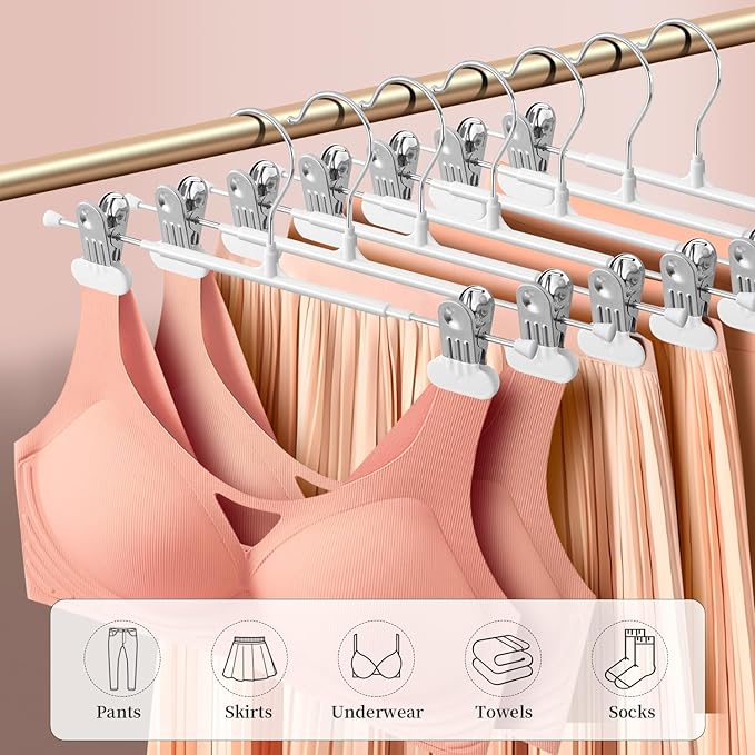Clothes Pants Skirt Hangers with Wide Clips 14 Inch 20 Pack, White | Non-Slip,Adjustable metal clips,Space-Saving,Heavy duty, for pants/skirt/dress/trousers/jeans/shorts/leggings, women,men - Image 7