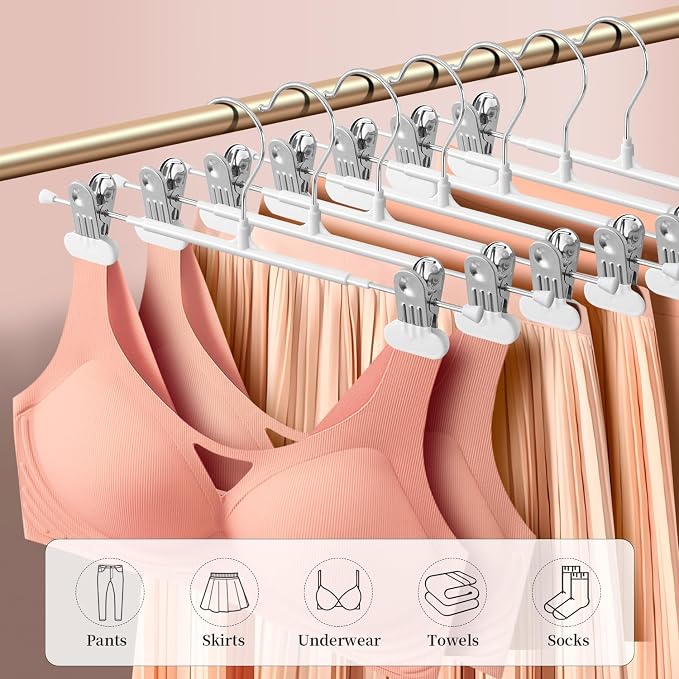 Clothes Pants Skirt Hangers with Wide Clips 12 Inch 50 Pack, White | Non-Slip,Adjustable metal wide clips,Space-Saving,Heavy duty, for pants/skirt/dress/trousers/jeans/shorts/leggings, women,men - Image 7