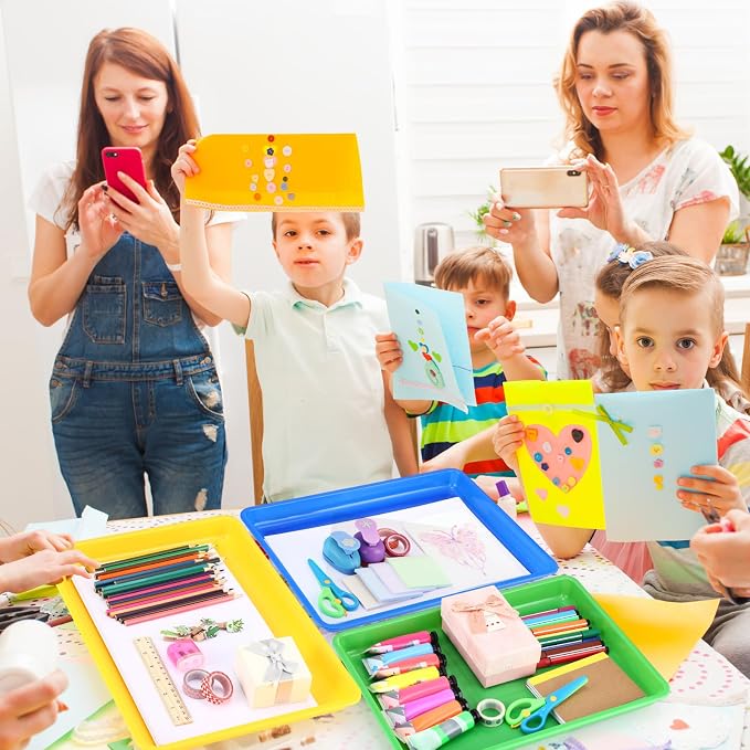 Maitys 15 Pack Plastic Art Trays 12 x 16 Inch Activity Crafts Trays Sensory Tray DIY Projects, Painting, Beads, Jewelry Office Home Organizer Arts and Crafts Supplies(Multicolor) - Image 7