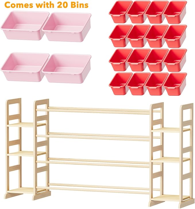 SpaceAid Toy Storage Organizer with 6 Shelves and 20 Bins, Toy Organizers Storage Bookshelf, Kids Bin Shelf Toys Box Bookcase for Bedroom Playroom Organization Room Decor, Red and Pink - Image 6