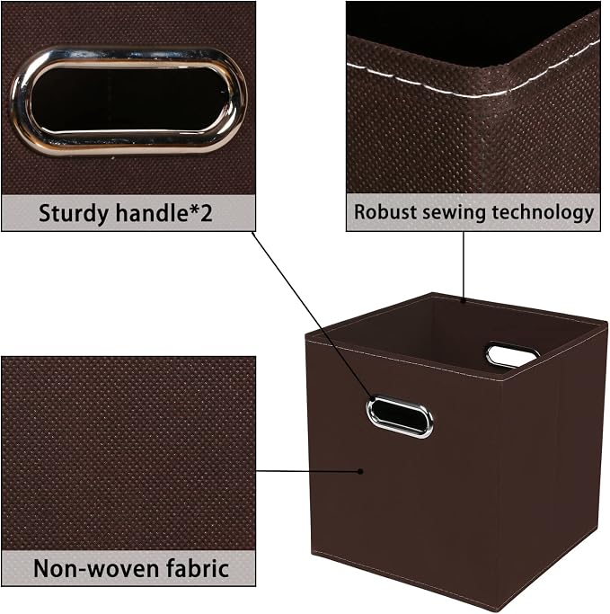 Fabric storage bins Cubes, Fabric Cube Organizer with Handle, Foldable Cube Bins for Cloth or Accessary Storage, 11x11x11, Set of 6, (Coffee) - Image 7
