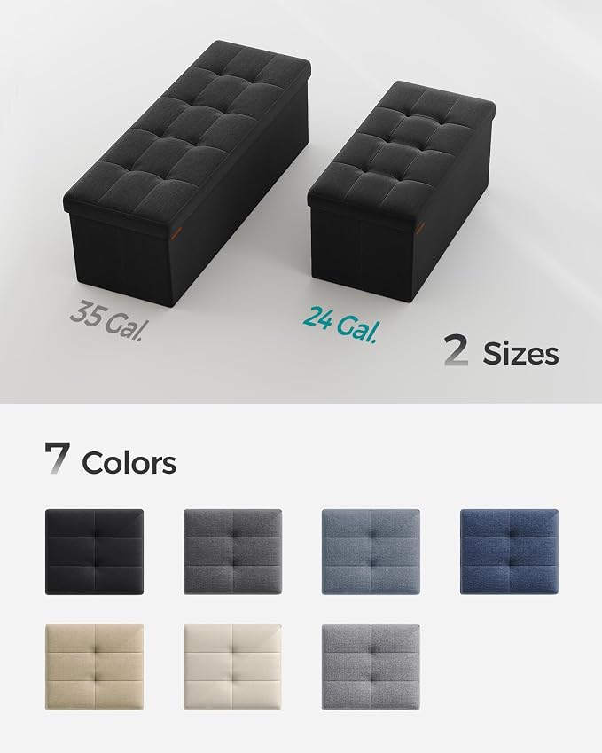 SONGMICS Mazie Collection - 30 Inches Folding Storage Ottoman Bench, Ottoman Foot Rest, End of Bed Bench, Storage Chest, Load 660 lb, for Living Room, Bedroom, Entryway, Ink Black ULSF047B01 - Image 7