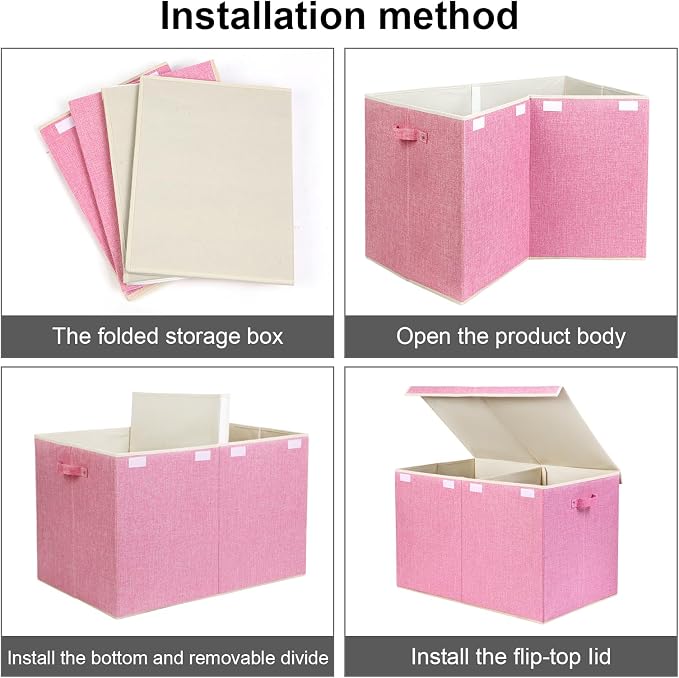 122L Large Toy Box Chest Storage with Lid, Collapsible Kids Toy Storage | Toy Chest with with Removable Divider for Kids, Boys, Girls, Nursery, Living Room, Bedroom, 26"x17" x17" (Linen Pink) - Image 8