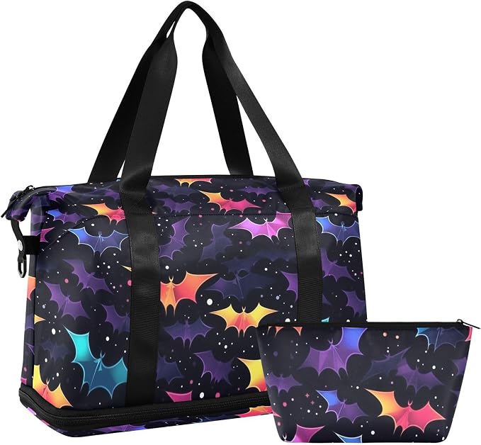Travel Duffel Tote Bag Gothic Skull Bat Sports Duffel Bag with Wet Pocket Weekender Overnight Bag for Women Men Gym Bag, Carry On Bag Hospital Bag for Labor and Delivery - Image 7