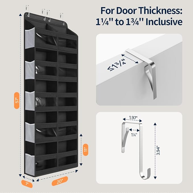 Yecaye 5-Tier Over The Door Organizer Dual-Column, 80lbs Load Over the Door Storage of 10 Compartments, Heavy Duty Extra Large Door Organizer Hanging for Bedroom Nursery Bathroom Pantry, Black, 1 Pack - Image 9