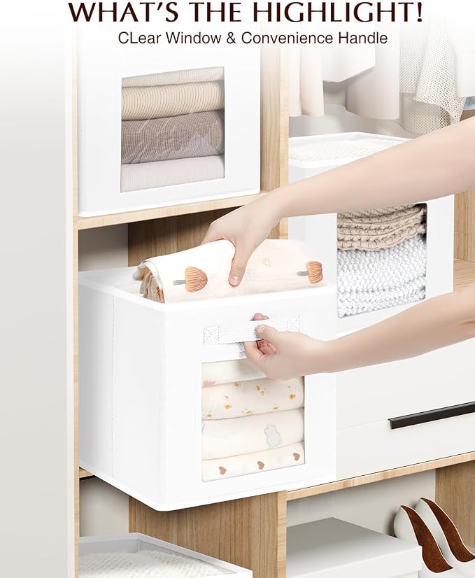 Storage Cube 11 Inch - Cube Storage Bins with Window, Closet Storage Baskets with Handle, Fabric Bins for Closet, Shelves, Toys, Clothes, Set of 16, White - Image 9