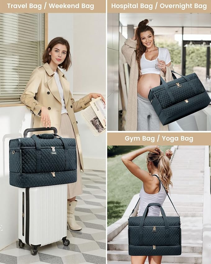 LOVEVOOK Travel Duffle Bag - Weekender & Overnight Bag with Toiletry & Wet Pocket, Carry-On Size, 3pc Set - Image 9