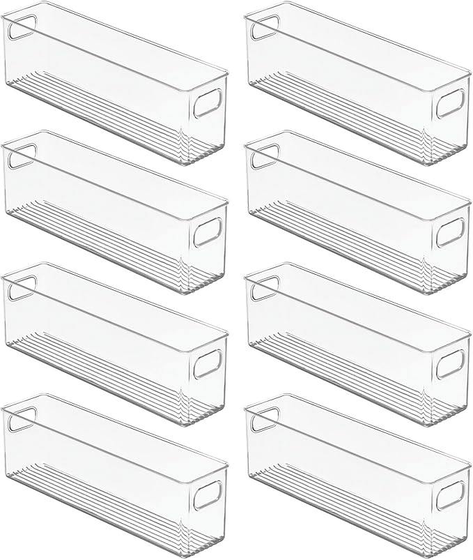 mDesign Plastic Kitchen Organizer - Storage Holder Bin with Handles for Pantry, Cupboard, Cabinet, Fridge/Freezer, Shelves, and Counter - Holds Canned Food, Snacks, Drinks, and Sauces - 8 Pack - Clear - Image 4
