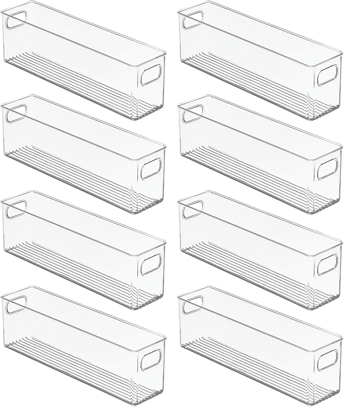 mDesign Plastic Kitchen Organizer - Storage Holder Bin with Handles for Pantry, Cupboard, Cabinet, Fridge/Freezer, Shelves, and Counter - Holds Canned Food, Snacks, Drinks, and Sauces - 8 Pack - Clear - Image 4