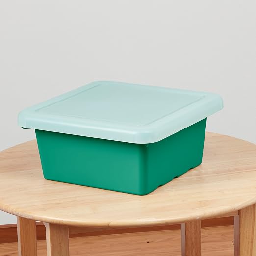 ECR4Kids Stackable Square Bins with Non-Snap Lids, Multipurpose Organization, Emerald, 2-Pack - Image 10