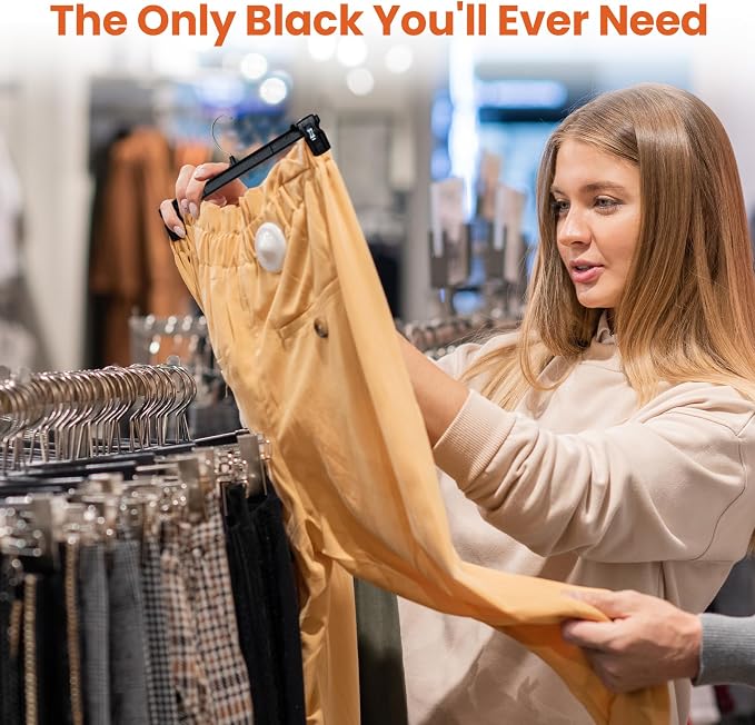 HOUSE DAY Black Pants Hangers with Clips 100 Pack, 10 Inch Skirt Hangers | Non-slip clips hold folded pants, skirts and kids' clothes; 360° swivel hook and compact design fit dorms and small closets - Image 8