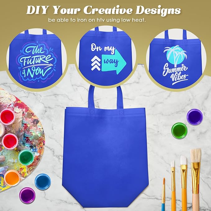 Reginary 100 PCS Non Woven Tote Bags Bulk,Blue | Reusable Shopping Bags with Handles, Stores, Groceries Markets, Events Gift, Party Supplies - Image 7