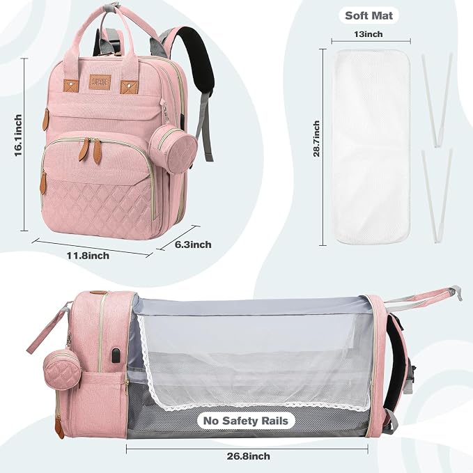 JSTPRO Large Diaper Bag Backpack with Changing Station, Pink | 25L Lightweight 900D Waterproof Nylon, Insulated Pockets & USB Port, Baby Shower Gifts for New Moms and Dads - Image 7