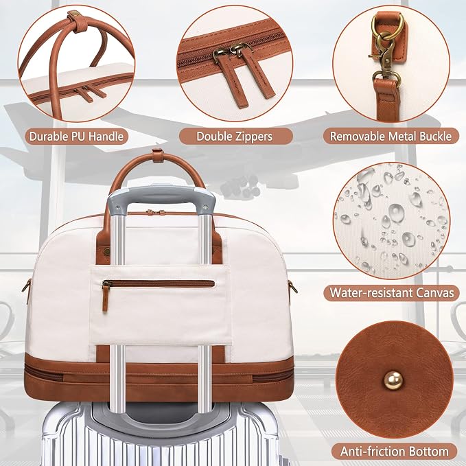Weekender Bag for Women Canvas Overnight Bag Large Travel Tote Bag Carry on Shoulder Duffle Bag With Shoe Compartment,Perfect for Travel/Daily Use/Birthday Gift … - Image 7