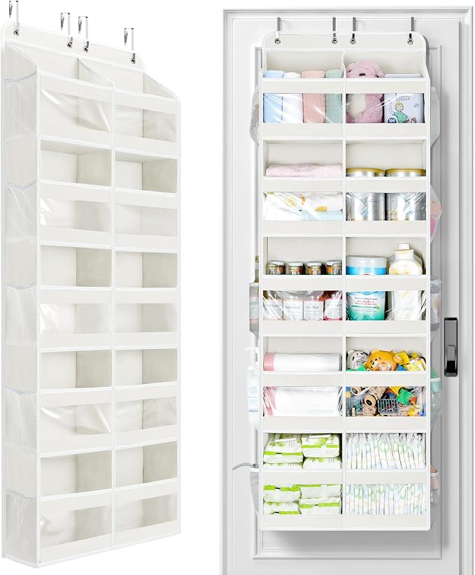 Yecaye 5-Tier Over The Door Organizer Dual-Column, 80lbs Load Extra Large Over the Door Storage of 10 Compartments, Heavy Duty Door Organizer Hanging for Dorm Bathroom Pantry, Cream White 2 Pack - Image 9